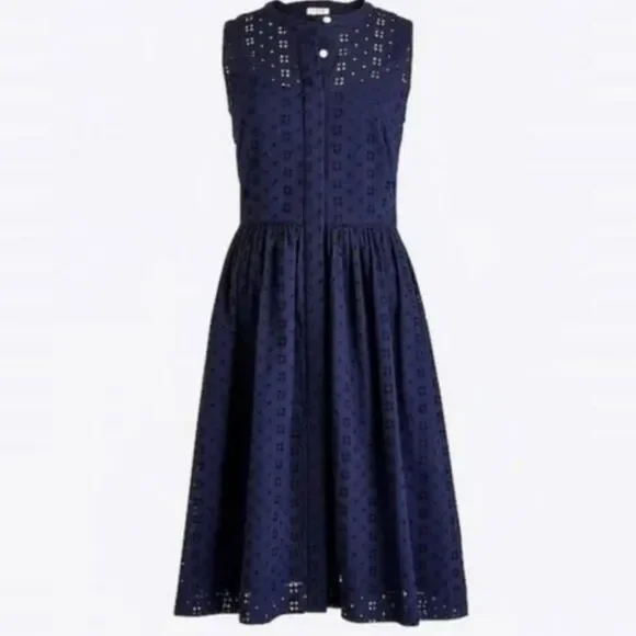 J. Crew | Dresses | J Crew Eyelet Sleeveless Button Up Shirtdress Navy Blue  Pockets Size 0 | Poshmark